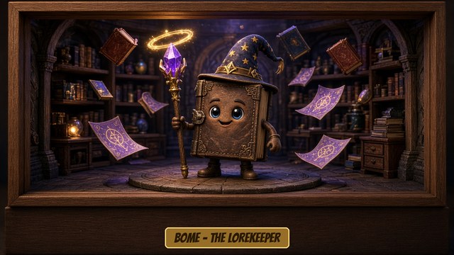 BOME, The Lorekeeper ($BOME): premium 3D hero figure holding the $NAZG ring