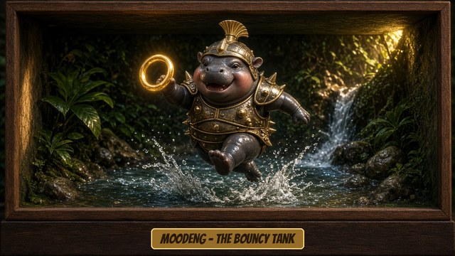 MOODENG, The Bouncy Tank ($MOODENG): premium 3D hero figure holding the $NAZG ring